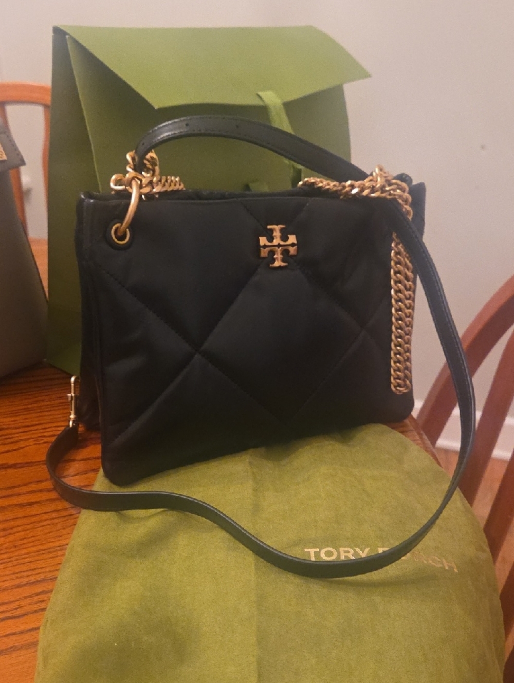 Tory Burch Black Quilted Shoulder Bag with Gold Hardware. 10x7